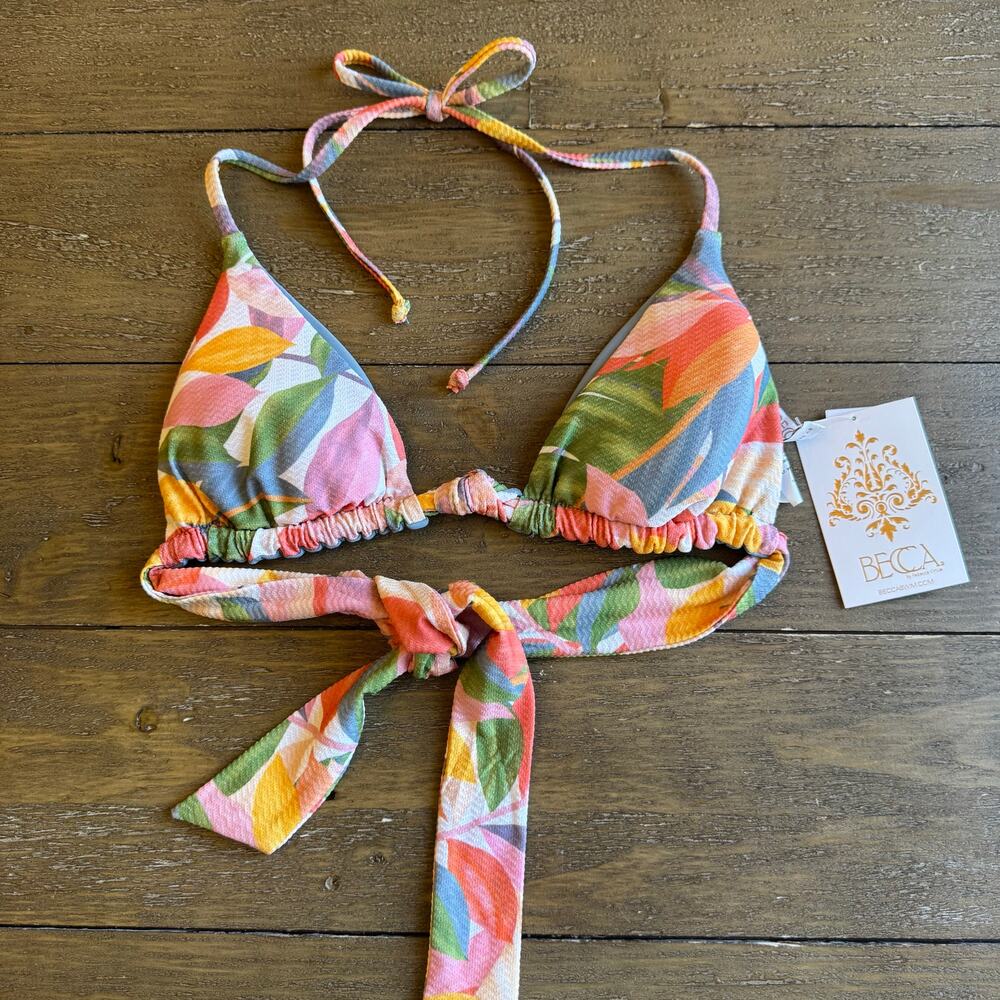 BECCA Multicolor Floral Print Triangle Bikini Top - Pink, Orange, Green, Blue